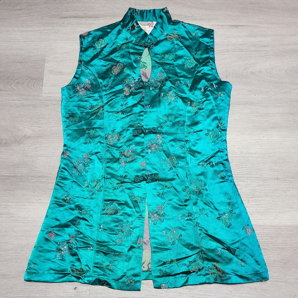 B14 Peony Brand Womens sleeveless Shanghai silky floral embroidered jacket sz M
